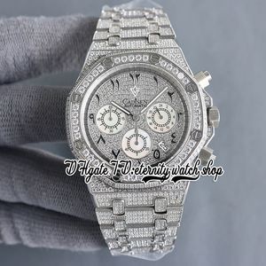 SF SF26403 Japonia miyota kwarc chronograf ruch męski zegarek w pełni lodowany Paved Diamond Dial Black Arabic Markery Diamonds Bransoletka wieczna biżuteria zegarki biżuterii