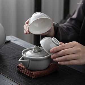 Set di stoviglie in ceramica in stile giapponese, coperchio, ciotola, tazza da tè, set da tè portatile da viaggio fatto a mano per ufficio