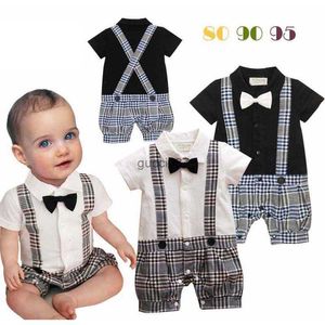 Infant Boy Rompers With Bow-tie Baby One Piece Kids Climb Clothes Toddler Plaid Jumpsuits