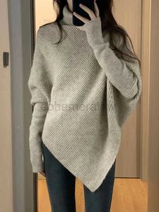 Kvinnors tröjor vinter turtlenecks kvinnor koreanska oregelbundna stickade tröja kvinnliga varma fasta färg tröjor lady casual lös långärmare jumper zln231127