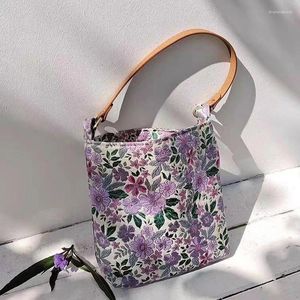 Kvällspåsar Hylhexyr Spring Summer Purple Exquisite broderi Flower Blossom Pu axelrem Handväska underarm med blixtlås