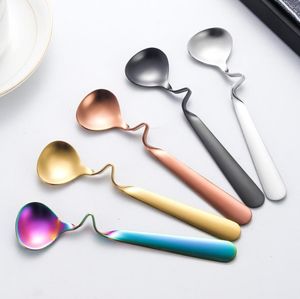 Spoons Tea Coffee Dessert Honey Drink Adorable Stainless Steel Curved Mixing Spoons Twisted Handle Hanging Cup Spoon SN6297