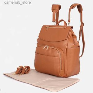 Diaper Bags New Fashion Mommy Bag Pu Leather Diaper Backpack Bag with Changing Pad Baby Organizer Baby Nappy Bag Mummy Daddy Backpack Q231127