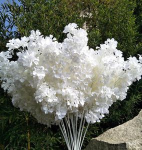 İpek ortanca beyaz şube çiçekler sürüklenen kar çingenti yapay çiçekler kiraz çiçekleri düğün kemeri dekorasyon sahte çiçek1820621