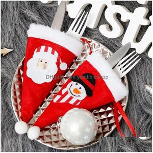 Conjuntos de louça Conjuntos de talheres de Natal Set Sierware Hold Tableware Er Chapéu Armazenamento Mini Fork Drop Delivery Home Jardim Cozinha Jantar B Dho3C