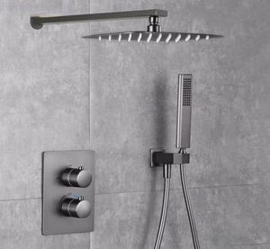 Gunmetal Luxury Badrum Väggduschkit Gun Grey Bath Tap Wall Type Dold Konstant duschuppsättning Inbäddad termostatisk dusch3577885