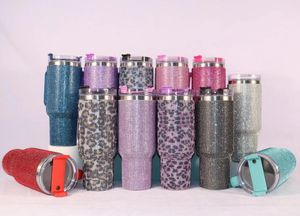 40 oz Diamond Tumbler mit Griff und Strohhalm Bling Wasserflasche Strass Tumbler Edelstahl Isolierter Reisebecher Hält Getränke kalt für Heimwerker