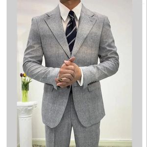 Męskie garnitury 2 sztuki Lapel Linen Single Bered Casual Wedding Business Can Cotesed (Blazer Pants)