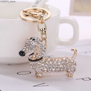 Key Rings Bling Dog Lovely Dachshund Keychain Handbag Purse Pendant Car Holder Key Ring Jewelry J230427