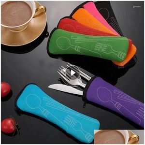Dinnerware Sets Portable Tableware Bag Travel Packaging Storage Box Picnic Fork Spoon Cutlery Dinner Set Without Drop Delivery Home Dhetu