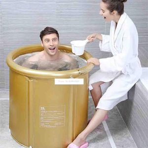 Badkar LC3002 Hushållet enkelt uppblåsbara vikbara varma badfat hela kroppen förtjockande vuxen badkar plastbad hink med ett lock