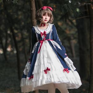 Thema Kostüm Frühling Weiß Blau Luxus Mode Lolita Kleid Gothic Lolitas Viktorianisch Robe Victorienne Damen Chiffon Spitze Langarm Op