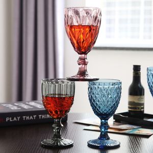 卸売！ 240mlのワイングラス色付きガラスゴブレットステムヴィンテージパターンエンボス加工されたロマンチックなドリンクウェアパーティーウェディングB0035
