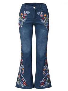 Jeans femininos plus size bordado mãe casual boot corte flare para mulheres outono streetwear 90s roupas vintage verão calças de cintura baixa