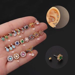 Korean Style Colored CZ Zircon Fine Earring Studs Stainless Steel Screw Back Anty Allergy Twist Ball Ear Bone Nail Trendy Ear Nail Pierced Earrings Stud For Women