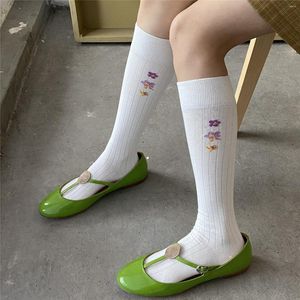 Women Socks Women's Little Flower Stockings Girls Knee Jk Simple Solid Color Korean Style Long Kawaii Calf