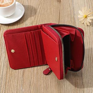 Wallets Women Men Coin Purse Simple PU Leather Wallet Zipper Solid Color Bifold Design Daily Card Holder Accessories