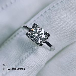 Anéis de cluster 18k ouro laboratório crescimento igi certificado diamante 1.04ct 1 mulheres noivado anel de casamento jóias finas fábrica jóias personalizadas