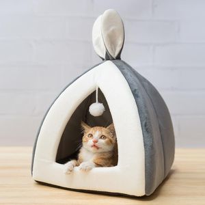 Esteiras dos desenhos animados coelho gatinho gato cesta interior melhor casa de cachorro cama dobrável pet almofada macio filhote de cachorro sono caverna quente filhote de cachorro tenda inverno