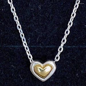 Pendants 925 Sterling Silver Two Tone Domed Golden Heart Collier Necklace Fit Fashion Original Bead Charm Bracelet DIY Jewelry
