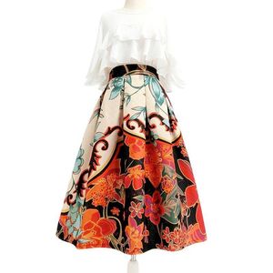 Skirt 2022 Nuova collezione Korean Boho Style Women Abbigliamento ZA Vintage Elegante gonna a pieghe lunghe High Waist Colore patchwork Paisley