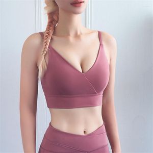 Tenue de Yoga Sexy col en v Fitness soutien-gorge de Sport sans couture femmes soutiens-gorge d'entraînement respirant anti-sismique rassembler Gym course femme Sport haut