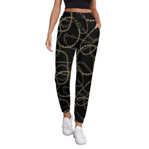 Women's Pants Chain Gold Jogger Woman Vintage Print Streetwear Sweatpants Spring Casual Graphic Trousers Big Size 2XL