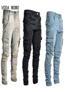 Men039S Jeans 2022 Nyaste Europa Jeans Men blyertspyxor Casual Cotton Denim Ripped Distressed Hole New Fashion Pants Side Pocke5936205