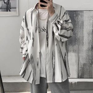 Men's Casual Shirts Spring And Summer Tie-dyed Long-sleeved Shirt Loose Vintage Japanese POLO Collar Single Breasted Stitching Pocket Stripe