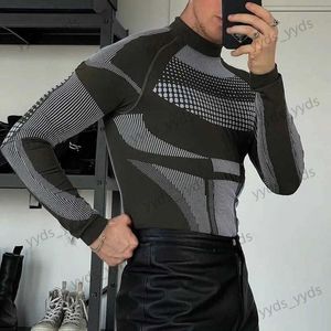 Men's T-Shirts New Sexy Slim Bottoming Shirt Men's Tops Casual Elastic Tight Turtleneck Knitted T-shirt Large Size Male Clothing T231127