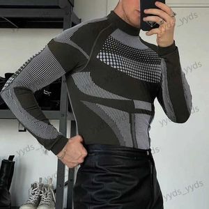 Männer T-Shirts Neue Sexy Slim Bottoming Shirt männer Tops Casual Elastische Enge Rollkragen Gestrickte T-shirt Große Größe Männliche kleidung T231127