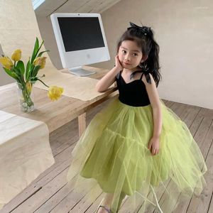 Girl Dresses Baby Cute Green Mesh Dress Summer Party Kids Fashion Patchwork Sling Children Holiday 2-10Y Wz695