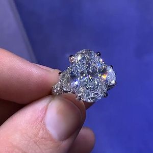 Einzigartige Eheringe der Marke Choucong, luxuriöser Schmuck, 925er-Sterlingsilber, großer ovaler Schliff, weißer Topas, CZ-Diamant, Edelsteine, Party-Damen-Verlobungsbandring mit drei Steinen