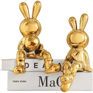 Arts and Crafts Electroplating Rabbit set of 2pcs Sculpture for Home Decor office desk Decoration Living Room Decor Animal Statue 2023 Rabbit Y23