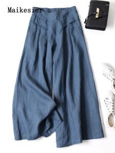 Women's Pants Black Korean Fashion Summer Women Cotton Wide-leg Loose High-waisted Streetwear Casual Oversize Ankle-Length Pant Trousers