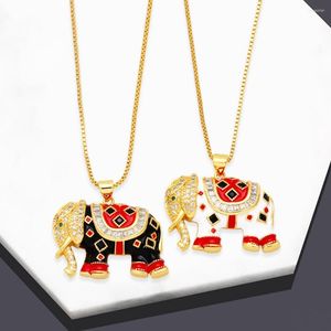 Pendant Necklaces FLOLA Enamel Big White Elephant Necklace For Women Copper Zirconia Animal CZ Crystal Faith Jewelry Gifts Nkeb585