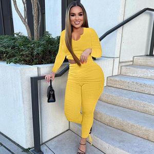 Calça de duas peças femininas sólido casual 2 set mulheres roupas de manga longa e tampo de manga longa e zíper amarelo com zíper bodycon suor de bodycon