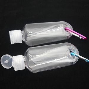 Flacone spray alcolico vuoto da 50 ml con gancio portachiavi Bottiglie disinfettanti per le mani in plastica trasparente trasparente per viaggi