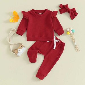 衣類セットプリンセスベビーガールズの服装春秋子供キッズ服フリル長袖スウェットシャツスウェットパンツヘッドバンド幼児セット