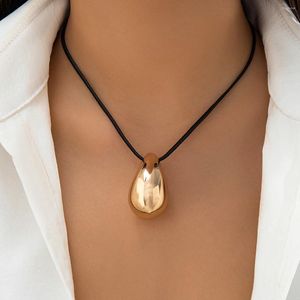 Chains Ingemark Goth Beans Pea Comma Glossy Tear Pendant Choker Necklace For Women Creative Leather Wax Thread Chain Aesthetic Jewelry