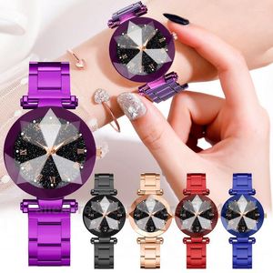 Wristwatches 100pcs/lot Colorful Alloy Case Luxury Starry Sky Dial No Logo Lady Steel Belt Watch Quartz