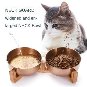 Feeding Stainless Steel Neck Guard Double Cat Bowl Dog Bowl Pet Feeding Water Bowl Cat and Dog Feeder Pet Food and Water Bowl for Dogs