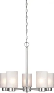 Chandeliers Westinghouse Lighting 6227400 Sylvestre Five-Light Interior Chandelier Brushed Nickel Finish With Frosted Seeded Glass 5