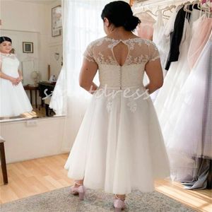 Plus Size Teelanges Hochzeitskleid 2024 Sexy Open Back Country Boho Spitze Brautkleider Elegantes kurzes Gatsby Beach Garden Brautkleid für Frauen Spitze Schicke Robe De Mariage