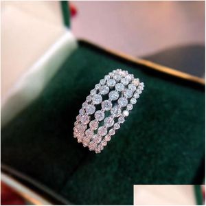 Anelli Anello in oro bianco 14 carati naturale con diamanti da 1 carato per le donne Anelli di fidanzamento con pietre preziose Bizuteria Consegna di goccia Dhjix