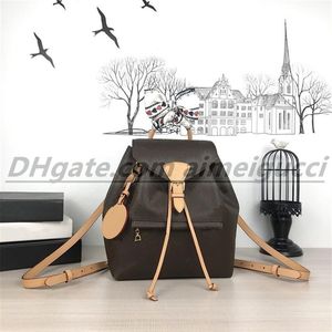 Mulher de couro genuíno Mulheres mochilas clássicas Brown Flower Fashion Travel Bag Designer Buckle Tie Backpack Style 192a