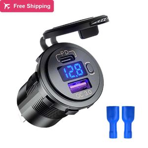 48W USB Charger Socket Waterproof Fast Charge Adapter PD Type C and QC3.0 Power Outlet with Switch for Car Marine Motorcycle
