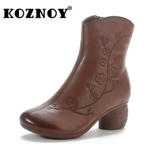 Stövlar Koznoy 45cm broderande etniska äkta läder y häl vinter plysch kvinnor ankel gummi varma hösten vårskor 231127