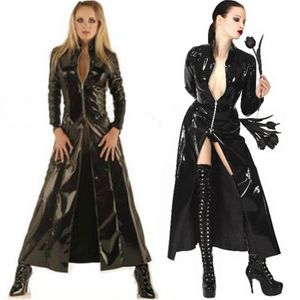 Jackets Sexy Plus Size Vinyl Clubwear Balck Pvc Faux Leather Long Sleeves Gothic Long Coat For Men Women PU Leather Coat Trench