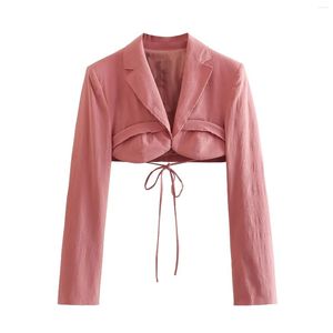 Женские костюмы Pink Top Blazer для женщин 2023 Куртка шикарные длинные рукава сексуальные модные стильные винтажные повседневные y2k